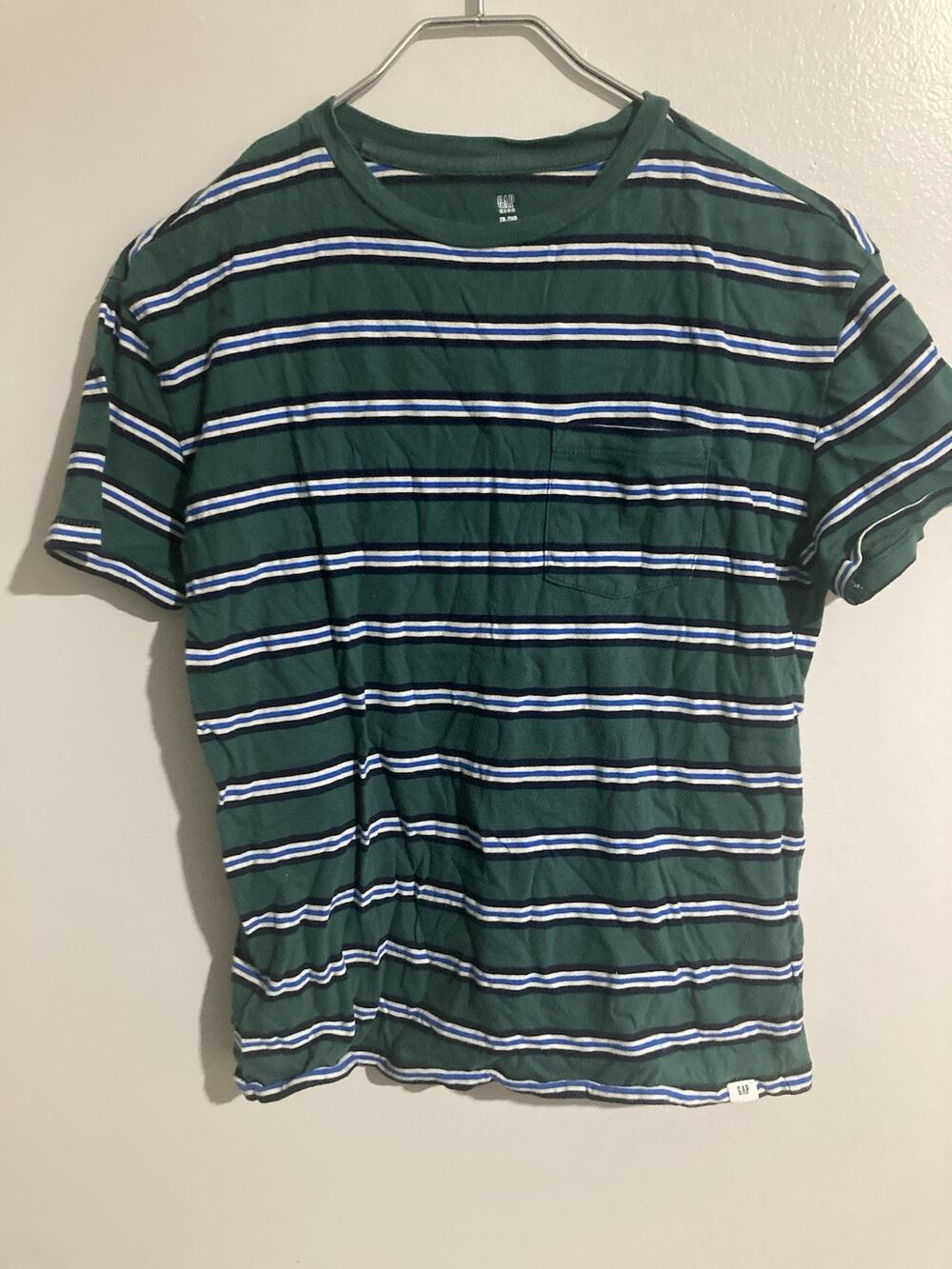 Gap T-Shirt Size XL 12 Boys Green Navy Blue And White Striped With Pocket